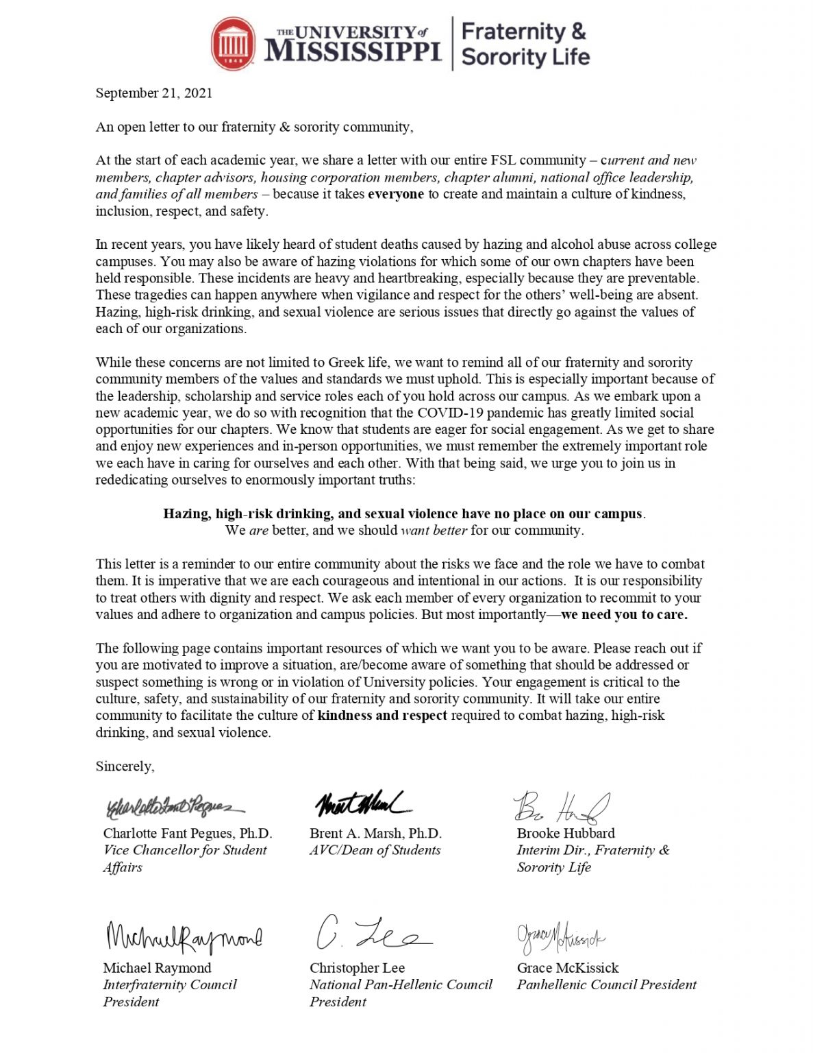 Fraternity & Sorority Life An open letter to our fraternity